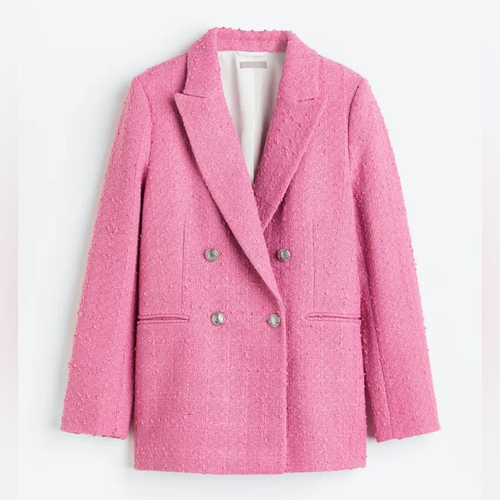 H&M Double-Breasted Pink Tweed Blazer